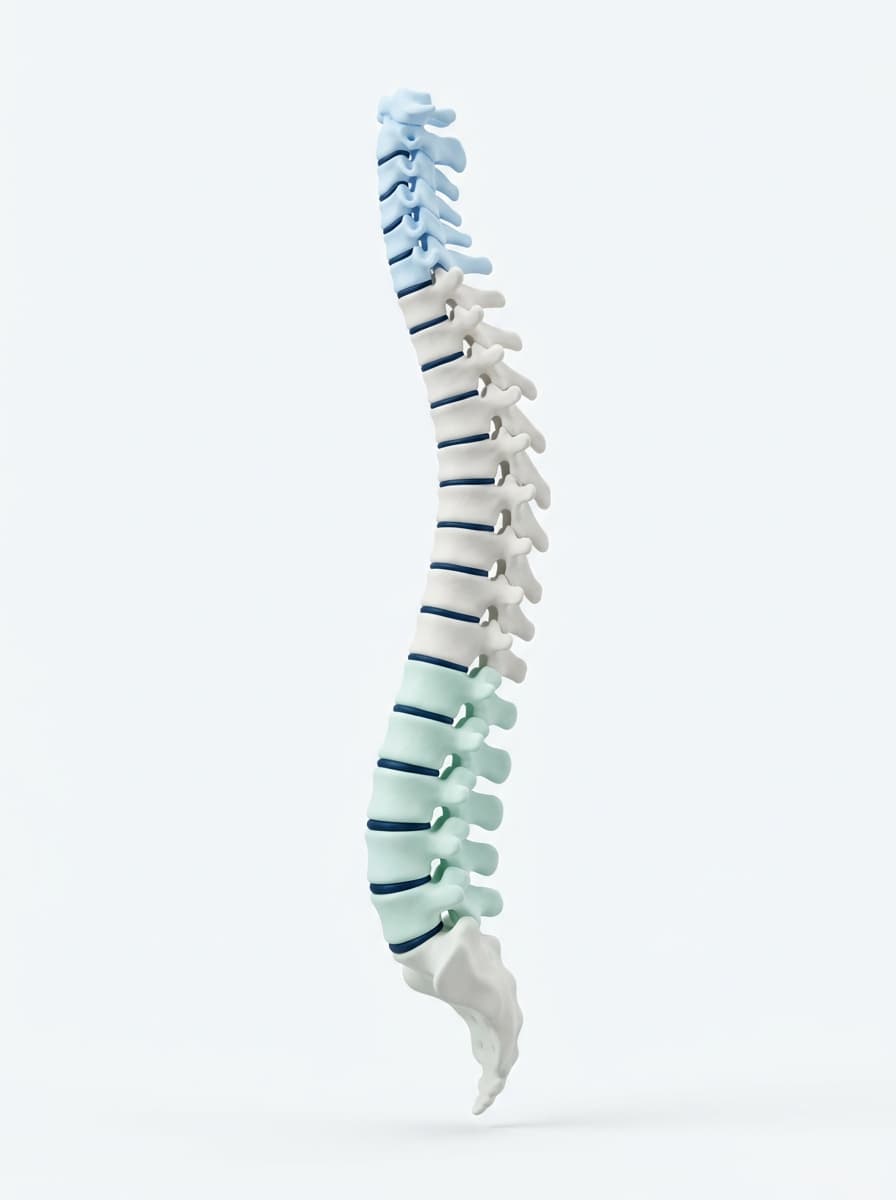 A full spine in profile with the neck and lower-back regions highlighted.